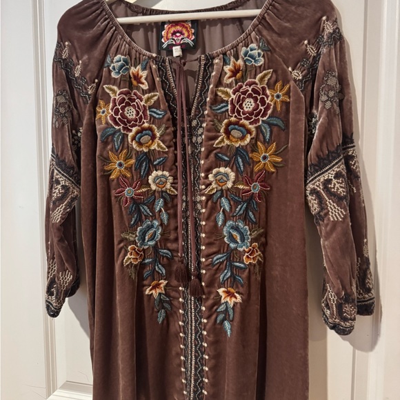 Johnny Was Tops - Embroidered Brown long shir
